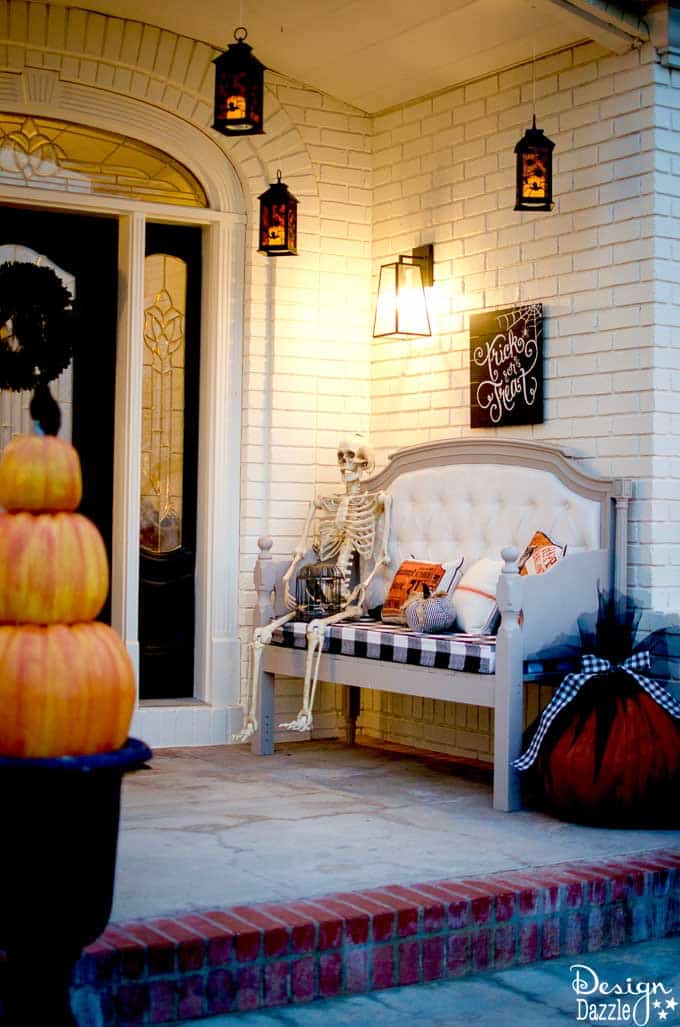 Home Depot's Halloween Style Challenge for my front porch! Fabulous DIY Halloween outdoor decor that includes a fire breathing dragon! #Halloween #halloweendecorations #frontporchideas || Design Dazzle 