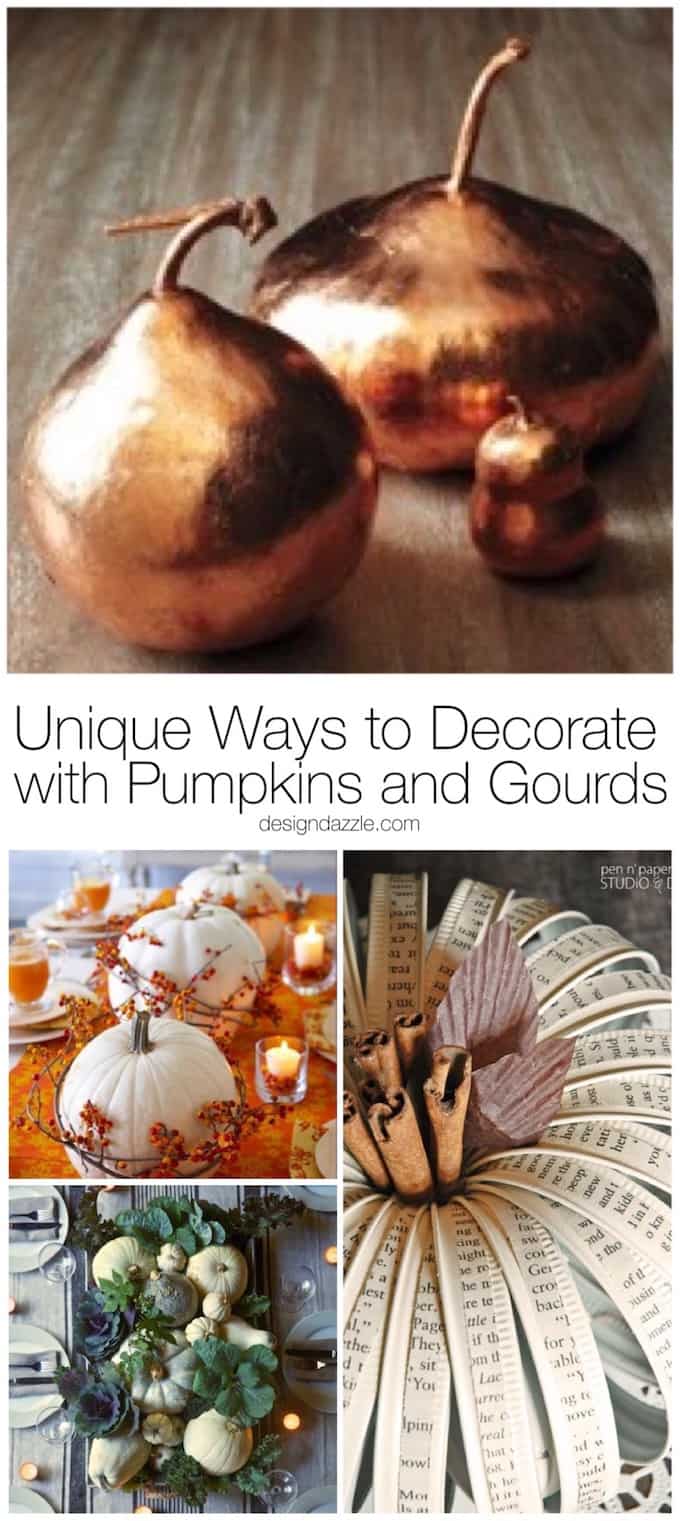 Pumpkins and Gourds are so versatile! Here are thirteen great ideas for working these fall harvest items into your everyday home decor! | fall home decor | pumpkin home decor ideas | how to decorate with pumpkins and gourds | fall pumpkin decor | decorating for fall | home decor ideas for fall | fall inspired home decor || Design Dazzle