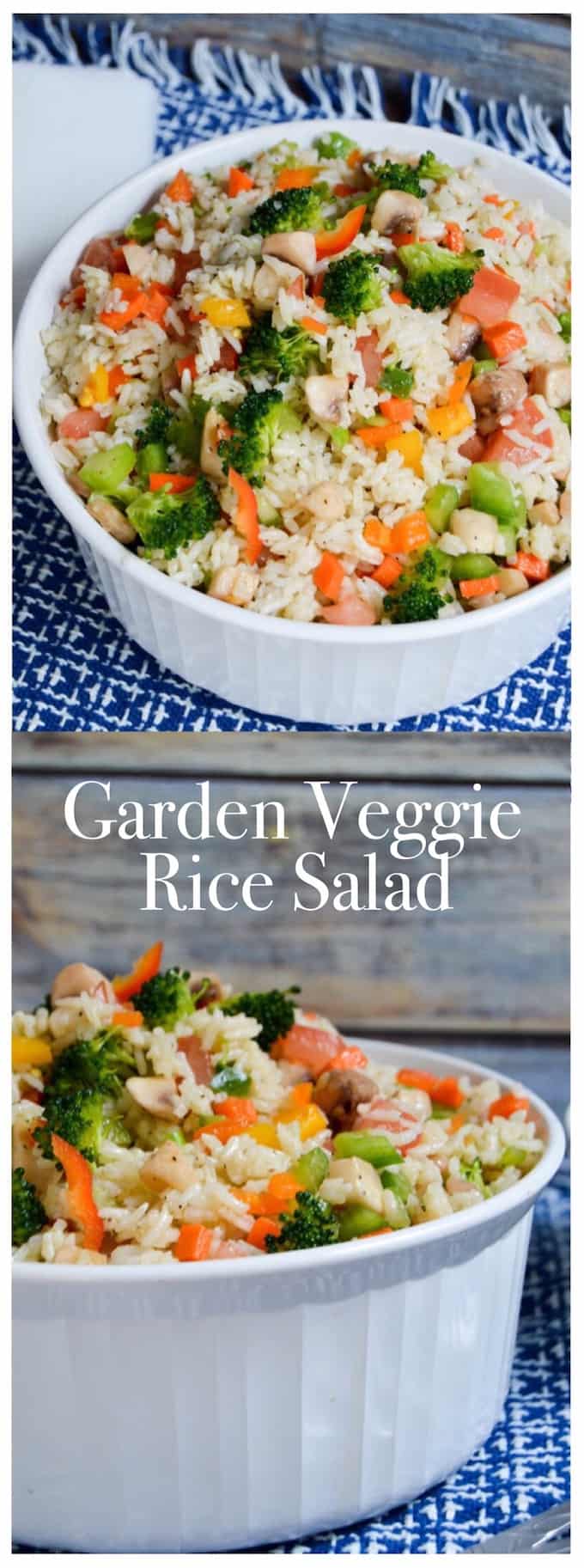 This Garden Veggie Rice Salad is not only healthy and delicious but also leaves you feeling full and satisfied afterwards. It's so quick to put together! | healthy rice recipes | healthy vegetable recipes | simple dinner recipes | quick dinner recipes | healthy dinner recipes | how to use garden vegetables | garden vegetable recipes || Design Dazzle #healthyrecipes