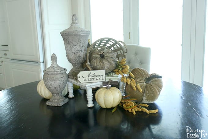 Fall is one of my favorite seasons to decorate. I’m sharing my go to DIY tutorial on creating a fall centerpiece with step-by-step photos here! These gorgeous farmhouse ideas are perfect for your home decor this fall season. #fall #falldecorideas #centerpiece #diyhomedecor #DIY || Design Dazzle