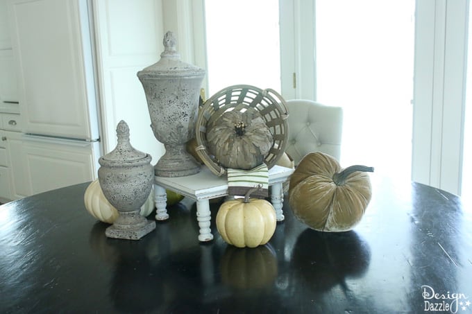 Fall is one of my favorite seasons to decorate. I’m sharing my go to DIY tutorial on creating a fall centerpiece with step-by-step photos here! These gorgeous farmhouse ideas are perfect for your home decor this fall season. #fall #falldecorideas #centerpiece #diyhomedecor #DIY || Design Dazzle