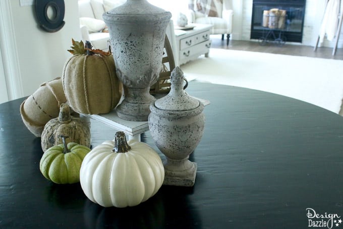 Fall is one of my favorite seasons to decorate. I’m sharing my go to DIY tutorial on creating a fall centerpiece with step-by-step photos here! These gorgeous farmhouse ideas are perfect for your home decor this fall season. #fall #falldecorideas #centerpiece #diyhomedecor #DIY || Design Dazzle