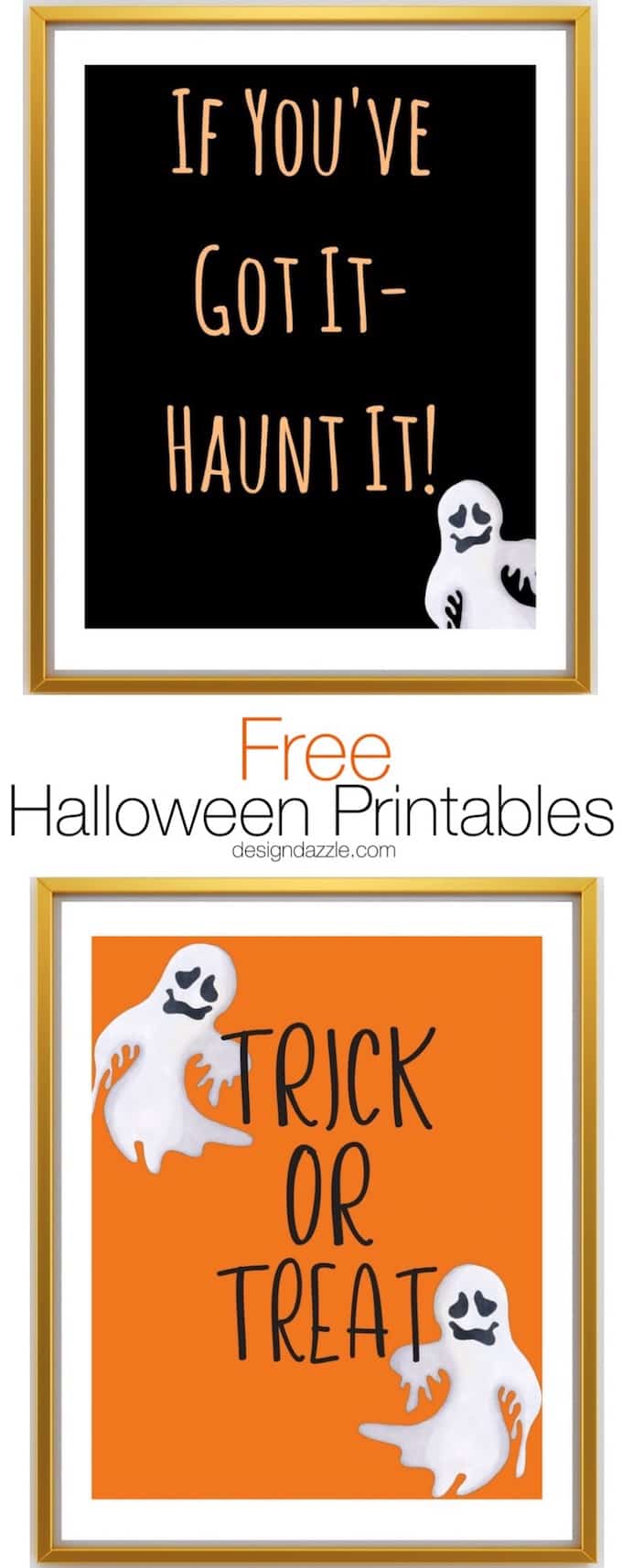 I love decorating with printables! The options are endless with these cute Halloween printables...and don't you love that they are FREE?! | free printables | free halloween decor | halloween printable ideas | halloween decor | decorating for halloween || Design Dazzle #halloweendecor 