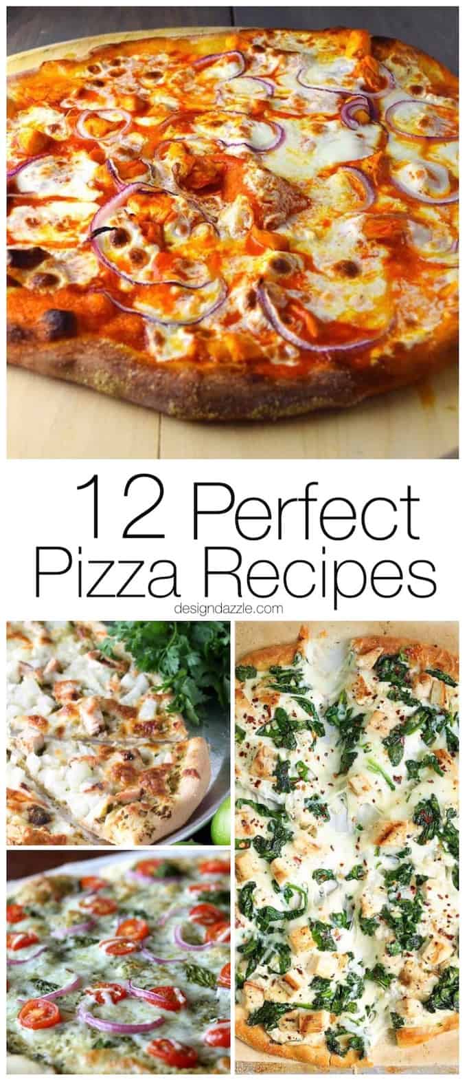 I found 12 of the most perfect, mouth watering, pizza recipes out there that will have you drooling just thinking about them! | homemade pizza recipes | easy pizza recipes | pizza recipe ideas || Design Dazzle #pizzarecipes #homemadepizza #pizza