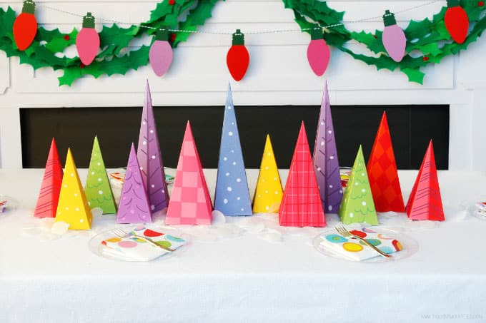 Colorful Christmas Tree Lot Free Download by Piggy Bank Parties | diy christmas decor | diy holiday decor | decorating for the holidays | decorating for christmas | paper christmas tree || Design Dazzle #paperchristmastree #diychristmasdecor #diyholidaydecor