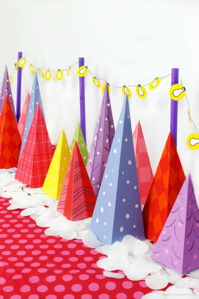 Colorful Christmas Tree Lot Free Download by Piggy Bank Parties | diy christmas decor | diy holiday decor | decorating for the holidays | decorating for christmas | paper christmas tree || Design Dazzle #paperchristmastree #diychristmasdecor #diyholidaydecor