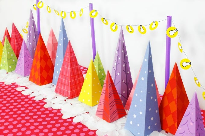 Colorful Christmas Tree Lot Free Download by Piggy Bank Parties | diy christmas decor | diy holiday decor | decorating for the holidays | decorating for christmas | paper christmas tree || Design Dazzle #paperchristmastree #diychristmasdecor #diyholidaydecor