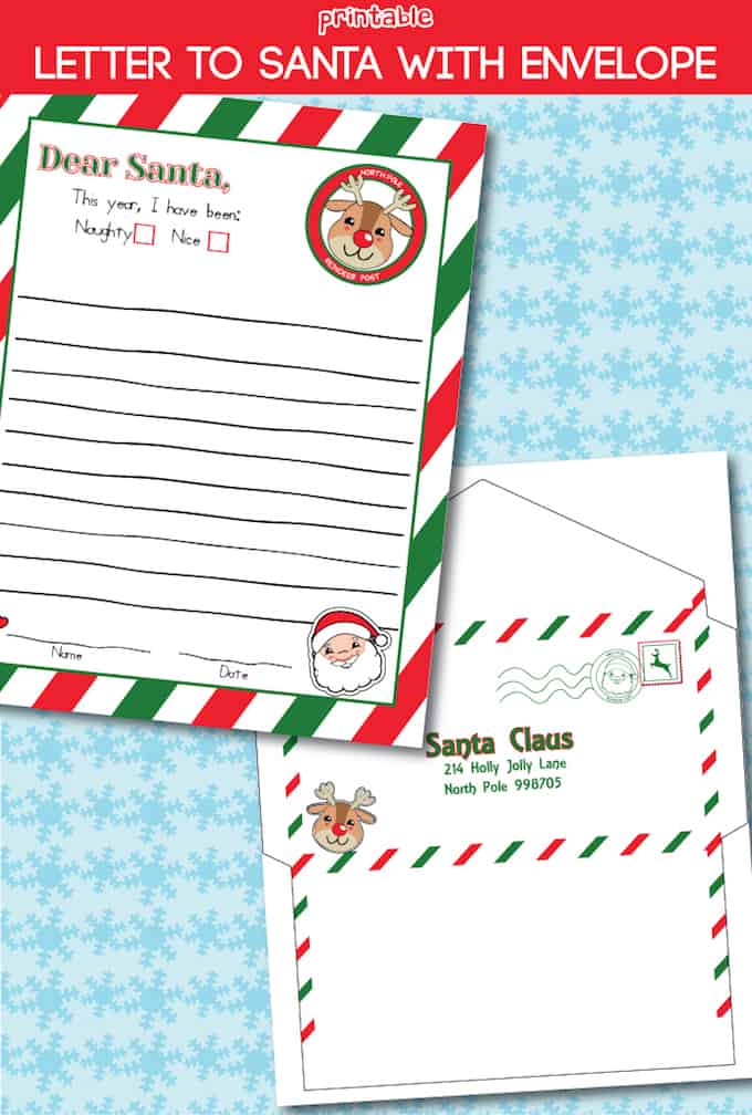 This letter to Santa free printable is absolutely adorable! It even comes with an envelope that already has Santa's address listed on it. | diy letter to santa | letter to santa free printable | letter to Santa template | letter to santa ideas || Design Dazzle #lettertosanta #freeprintable #kidschristmas