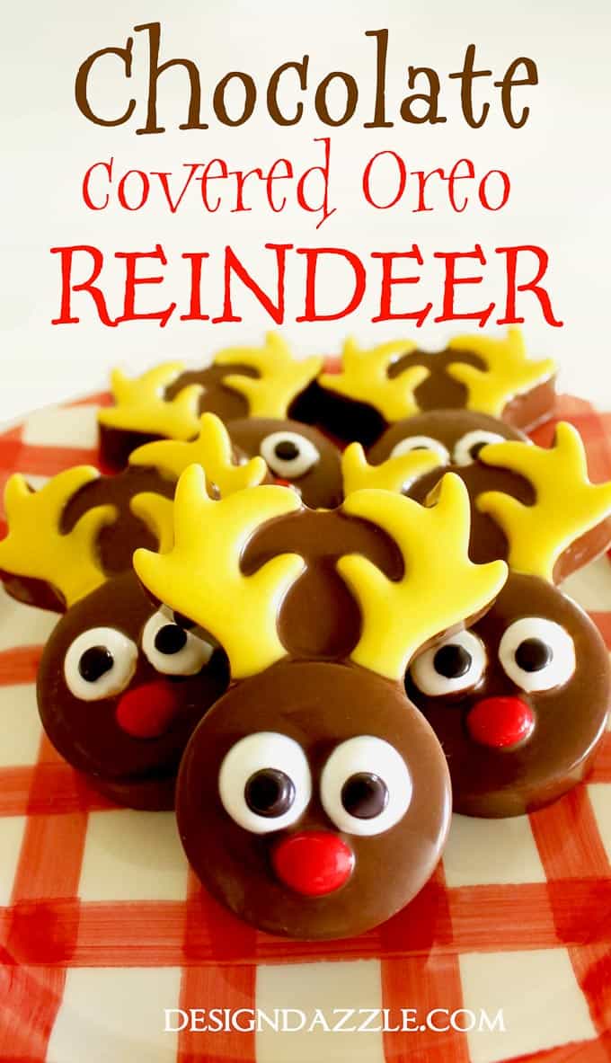 This chocolate covered Oreo reindeer is an adorable festive dessert, perfect for an activity with your kids or even an upcoming holiday party! | Design Dazzle