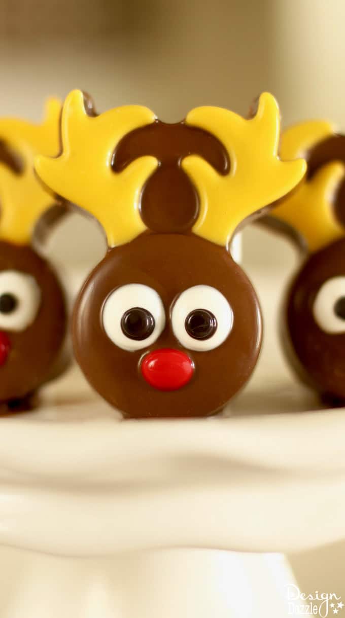 This chocolate covered Oreo reindeer is an adorable festive dessert, perfect for an activity with your kids or even an upcoming holiday party! | Design Dazzle