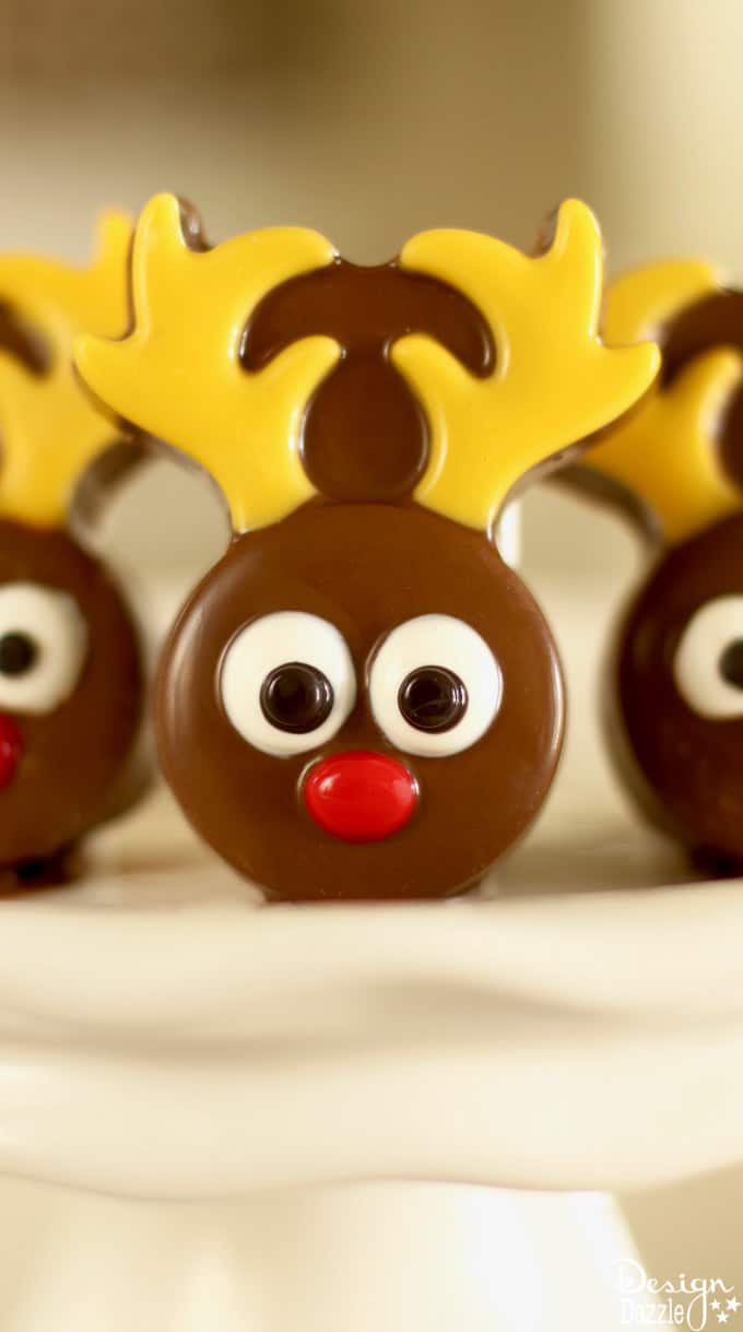 This chocolate covered Oreo reindeer is an adorable festive dessert, perfect for an activity with your kids or even an upcoming holiday party! | Design Dazzle