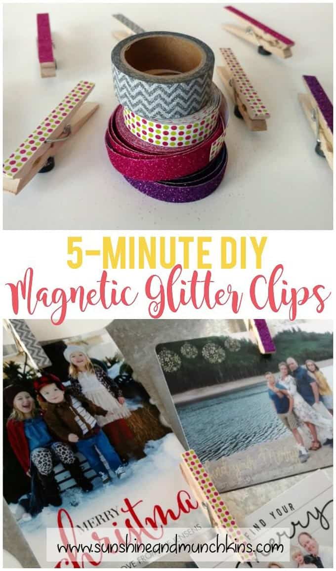 Magnetic Glitter Clips are perfect to hang photos on your fridge! Quick and easy DIY craft idea that will bring a ton of personality to your refrigerator! #DIYcrafts #magnets || Design Dazzle 