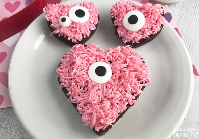 Are you in charge your child's class party? These adorable monster heart brownies are a very fast and easy dessert to make for Valentine's Day! | Design Dazzle