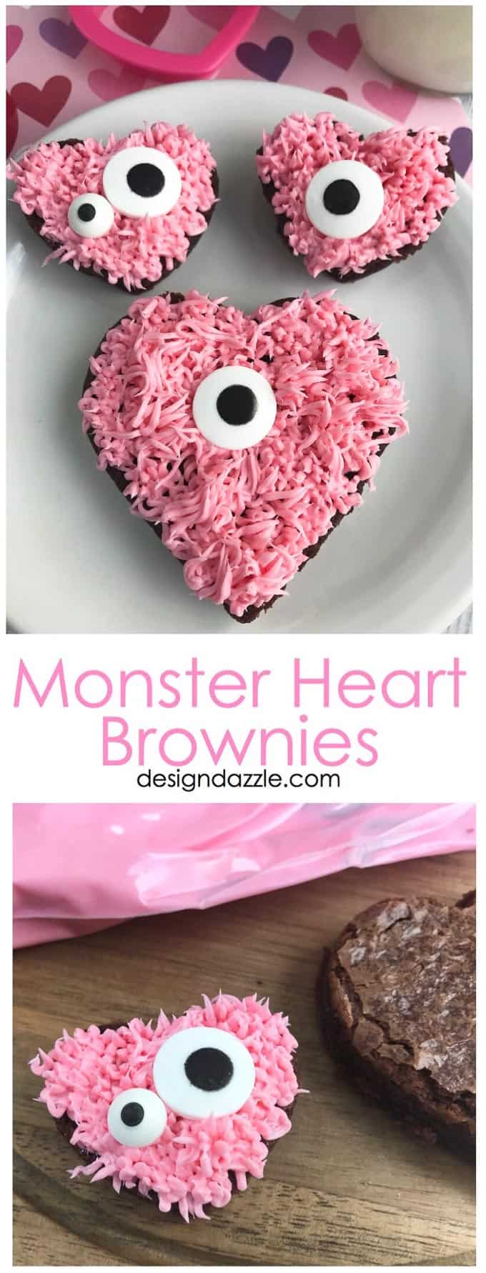 Are you in charge your child's class party? These adorable monster heart brownies are a very fast and easy dessert to make for Valentine's Day! | Design Dazzle