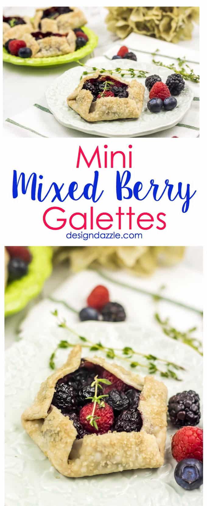 Not only are these Mini Mixed Berry Galettes absolutely delicious but they are gorgeous too! Perfect for a wedding shower, spring party, or even a summer barbecue! | Design Dazzle