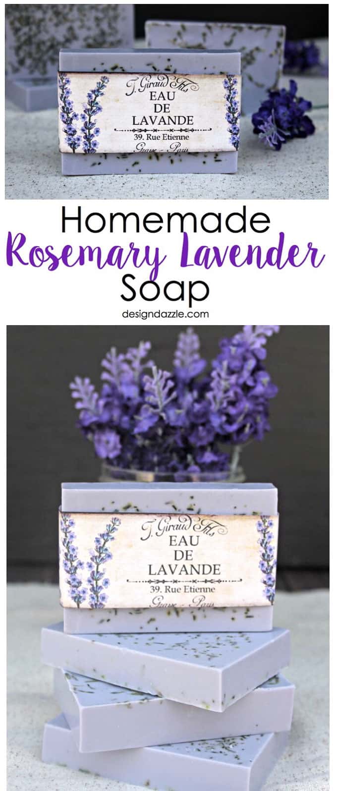 This Homemade Rosemary Lavender Soap recipe is surprisingly simple and turns out absolutely gorgeous every time you make it! Perfect for a Mother's Day gift! #mothersday | Design Dazzle