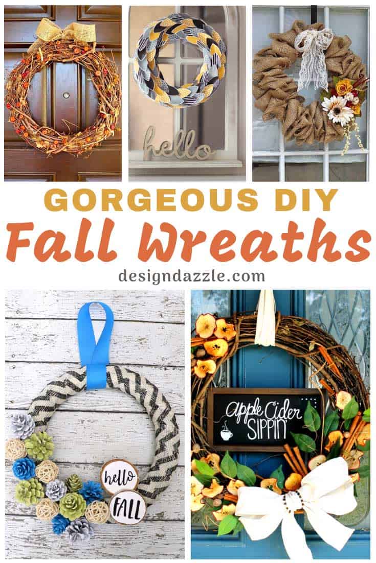 Gorgeous DIY Fall Wreaths for your front door! These wreath ideas will complete your fall decor look! #wreaths #fallwreath #diyhomedecor || Design Dazzle