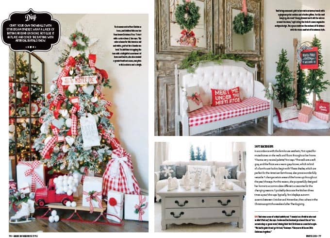 Farmhouse Christmas decor ideas from my house and published in a magazine! Indoor and outdoor Christmas decorations for the home that you will love! #christmas #christmasdecor || Design Dazzle