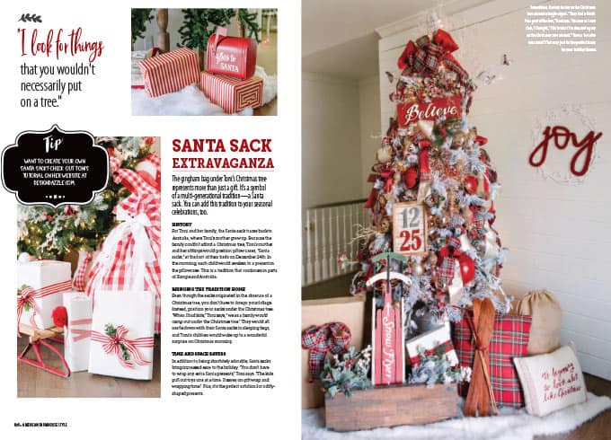 Farmhouse Christmas decor ideas from my house and published in a magazine! Indoor and outdoor Christmas decorations for the home that you will love! #christmas #christmasdecor || Design Dazzle