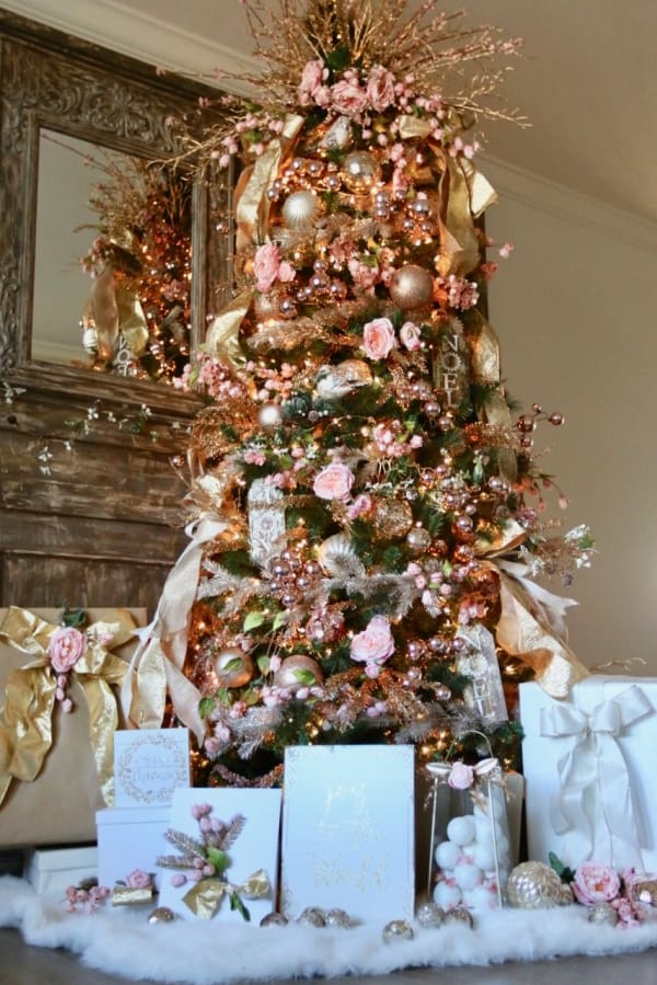 Pink Florals And Gold Metallics Christmas Tree - Dream Tree Challenge | Toni Roberts Design Dazzle