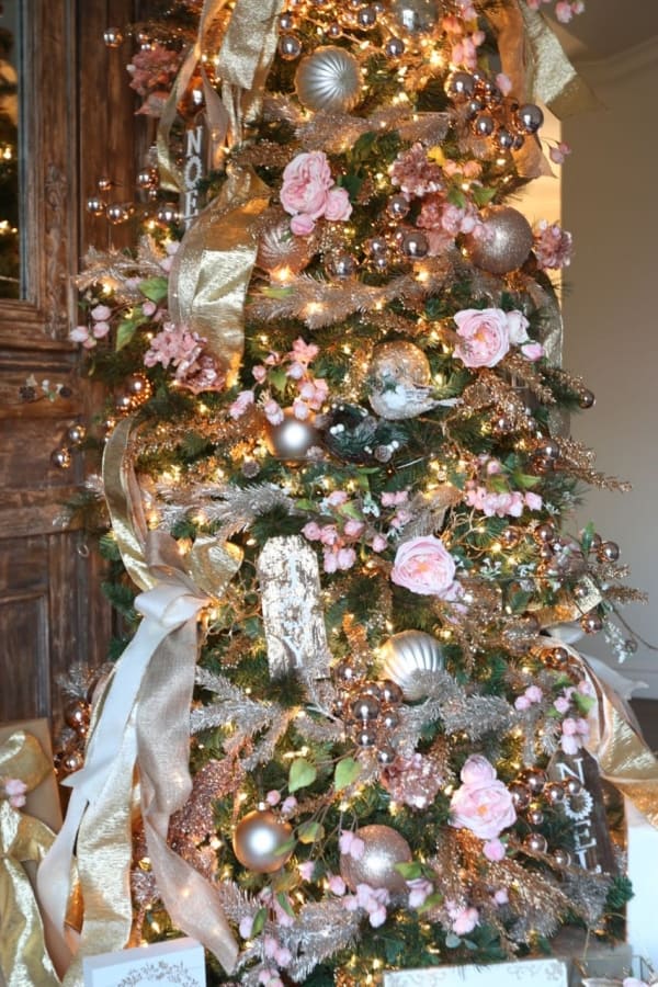 Pink Florals And Gold Metallics Christmas Tree - Dream Tree Challenge | Toni Roberts Design Dazzle