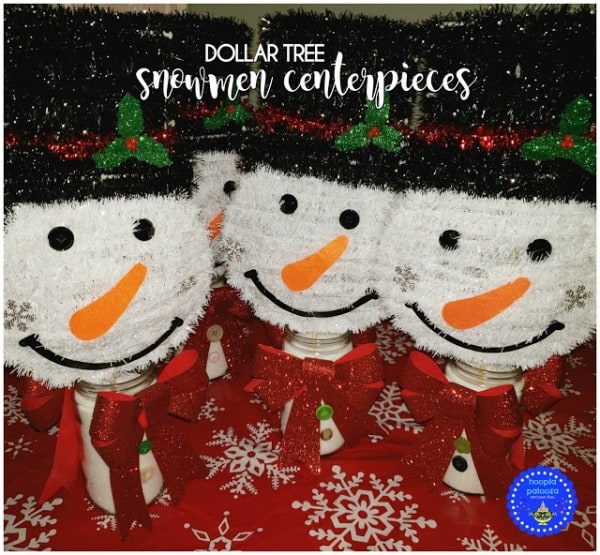 It's a merry time of year full of cheer and lots of parties. so these dollar tree snowmen centerpieces are just the thing for all your merriment!