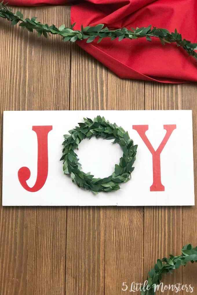 This little Joy wreath sign is a really quick and easy project and a cute addition to your holiday decor.