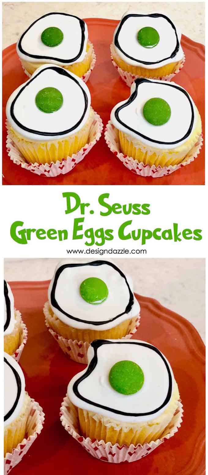 Did you know that March 2nd is Dr. Seuss' birthday? What a better way to celebrate than with making these adorable Dr. Seuss Green Eggs Cupcakes! | Design Dazzle