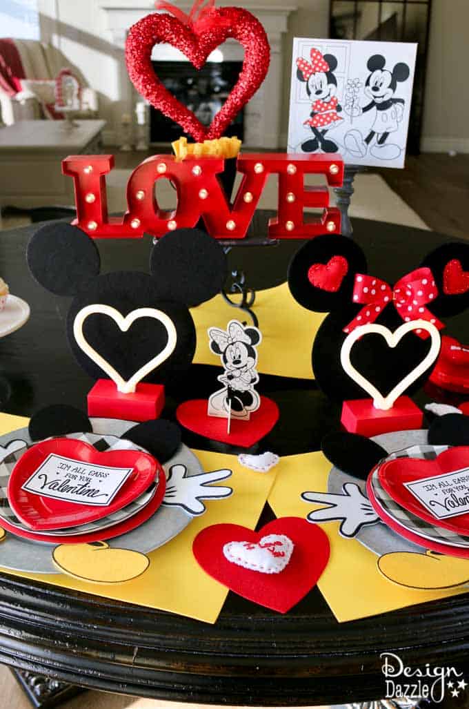 Whether you are planning a party for kids or adults, this Mickey and Minnie Valentine's Day Celebration is adorable and loads of fun! | Design Dazzle