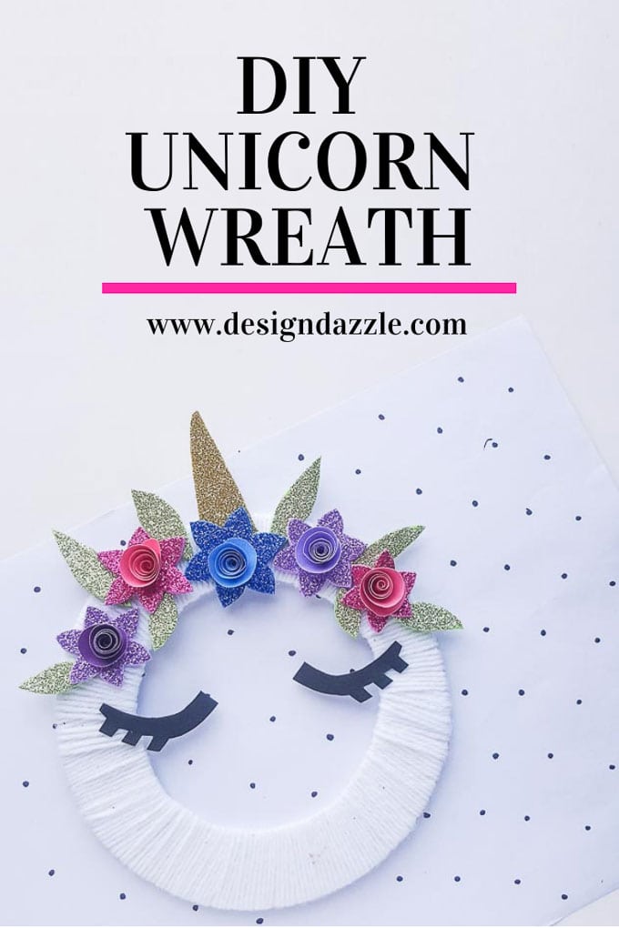 Make this super cute DIY unicorn wreath for your kid's room! It's so quick and easy to make! It's also a nice decor for your unicorn themed party! - Design Dazzle