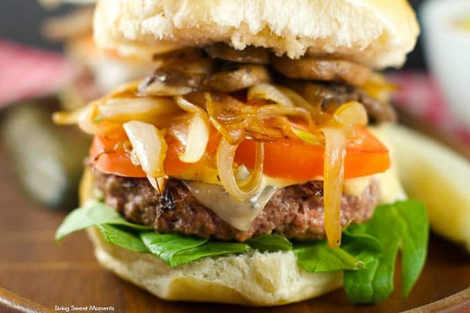 Burger with caramelized onions and mushrooms
