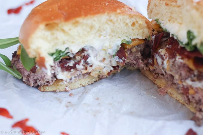 Cheesy and spicy stuffed burger