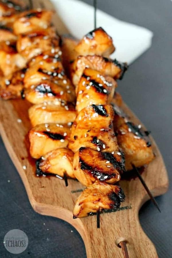 Honey sriracha grilled chicken skewers