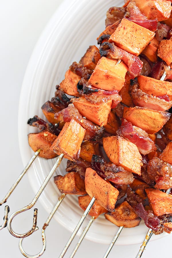 Sweet potato and bacon skewers