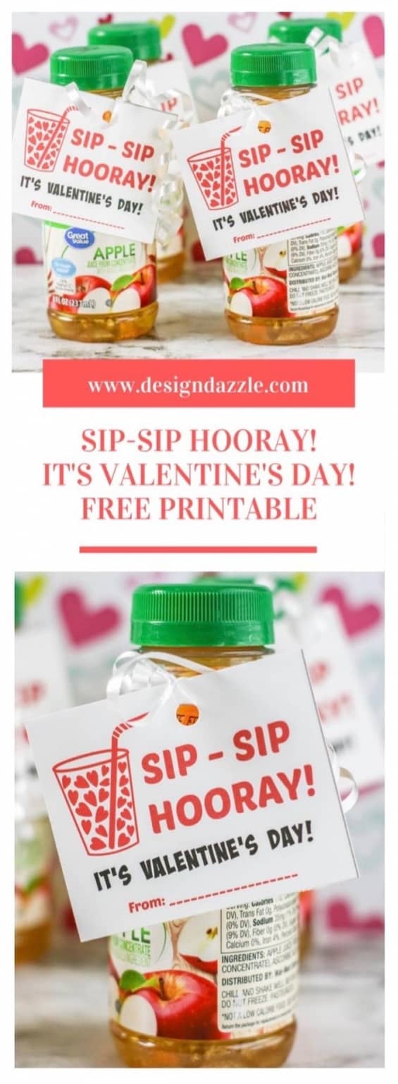 Sip-Sip Hooray! It's Valentine's Day! How adorable is this free printable? This would be so cute to give out to your kids' classes OR as a neighbor gift! | Design Dazze