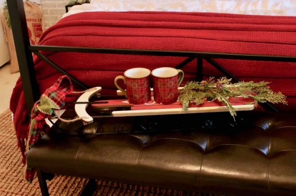 Christmas sled with hot cocoa mugs and greenery! Design Dazzle