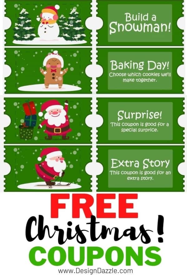 Free Christmas Coupons for kids and activity pages to color! - Design Dazzle
