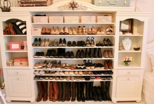 Repurposed Entertainment Center to Shoe Storage Cabinet