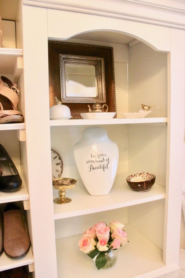 Repurposed Entertainment Center to Shoe Storage Cabinet