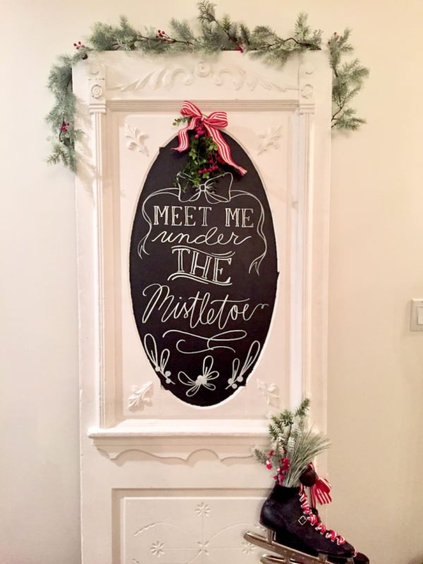 Repurpose old door into Christmas decor