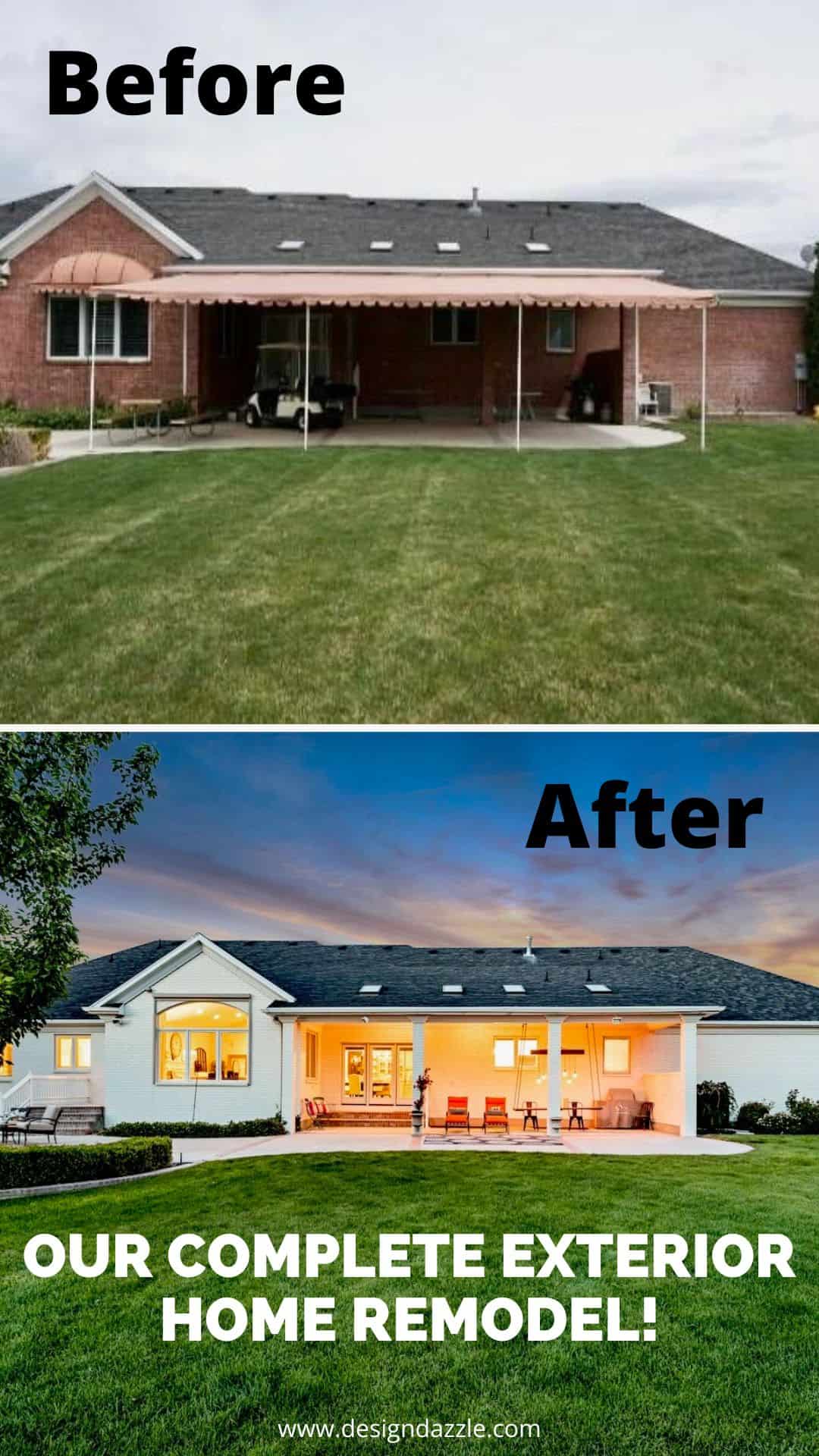 Beautiful before and after of our exterior home remodel. I share some awesome tips and tricks to help your next project go so smoothly! #homeremodeling #exteriorremodel