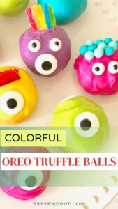 I've taken a simple easy recipe - TWO ingredients and then dipped the Oreo Truffle balls in melted candy and you've got some VERY CUTE colorful monster Oreo truffle balls!