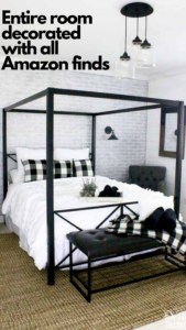 "How to completely renovate a room with a modern farmhouse feel buying EVERYTHING (except the mattress) from Amazon and make it look absolutely gorgeous!