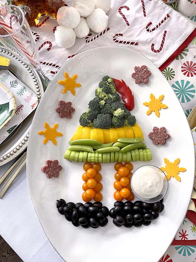 A Buddy the Elf themed Christmas veggie tray