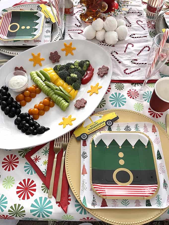 Christmas Veggie Tray on Buddy the Elf party table