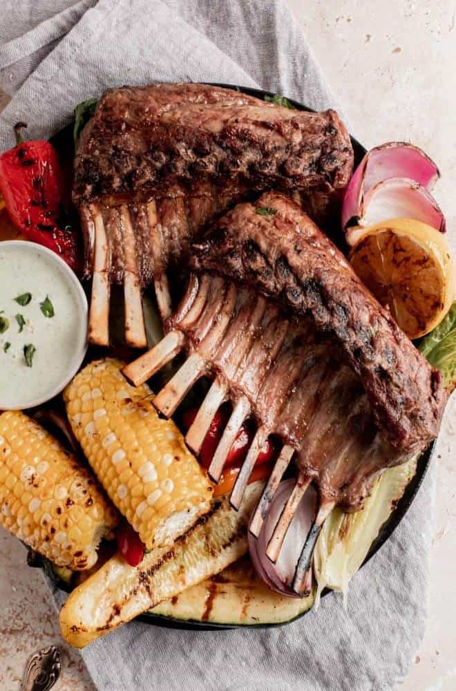 Grilled Rack Of Lamb + Charred Scallion Dip