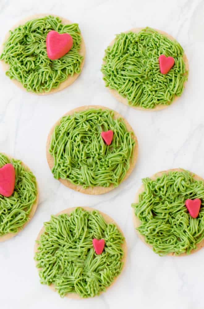 Grinch Cookies with Fur Frosting