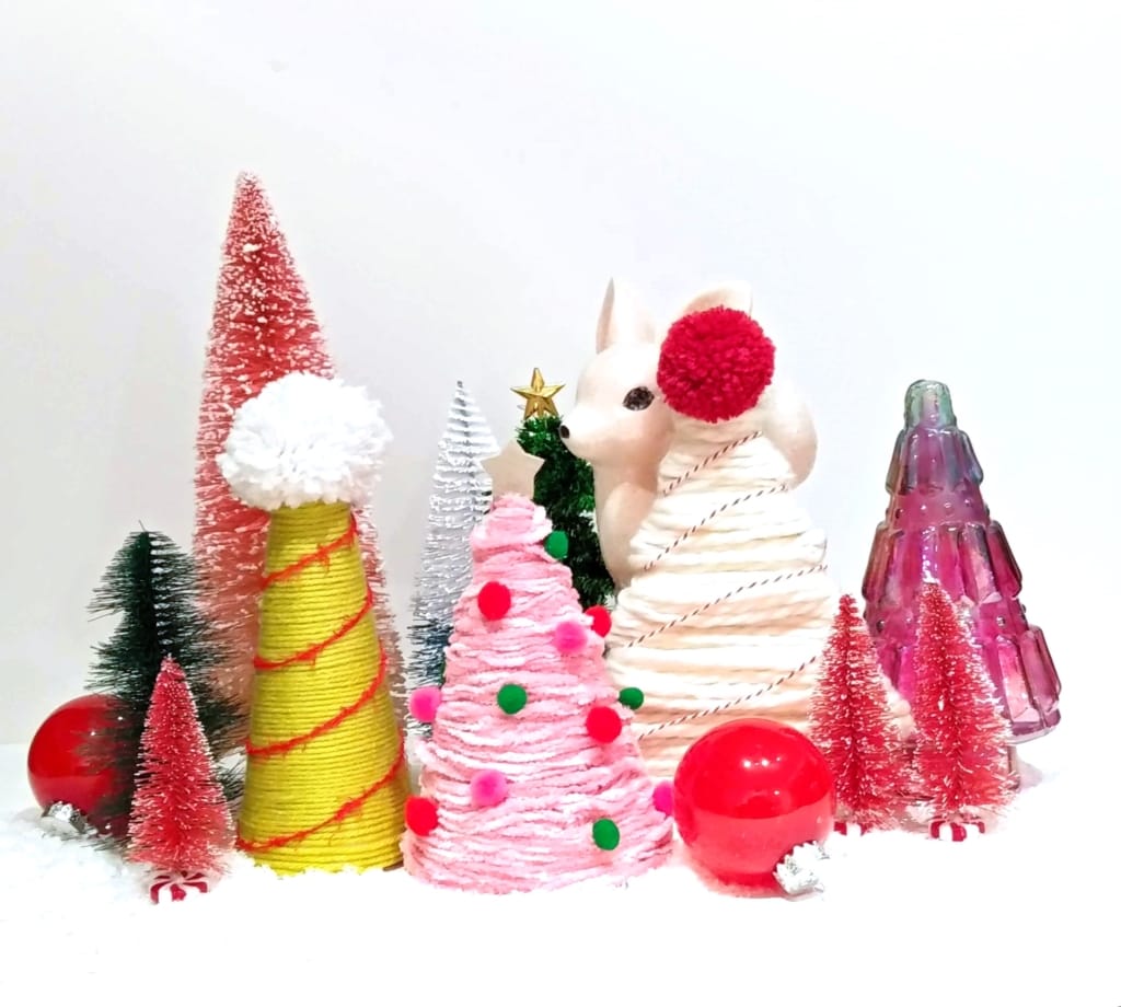 Yarn Wrapped Christmas Tree Garden