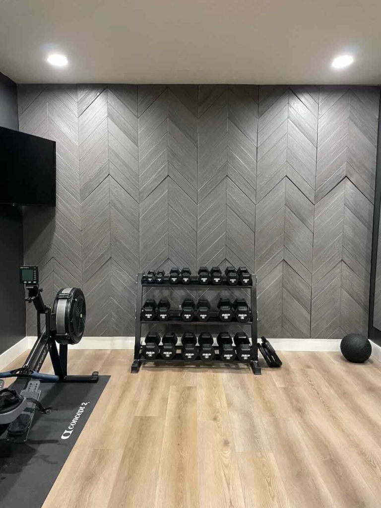 Home Gym Accent Wall Chevron fake wood