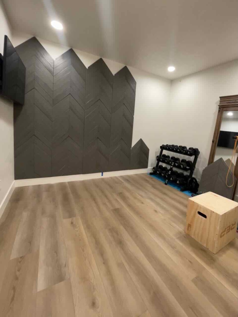 Home Gym Accent Wall install wood panels